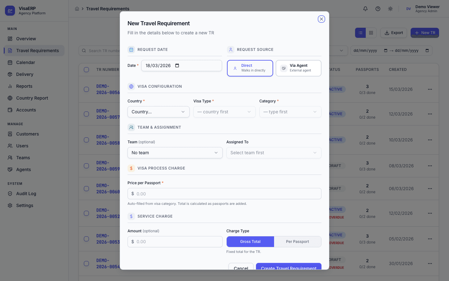 Travel Requirements - Create New TR