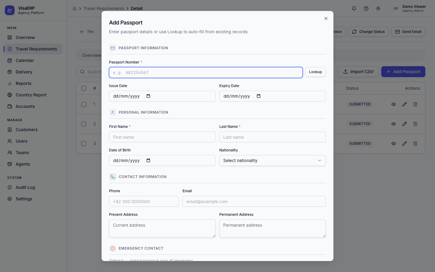 Travel Requirements - Add Passport