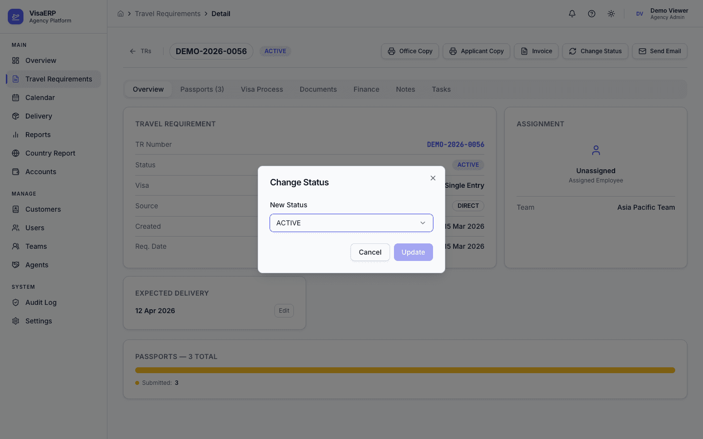 Travel Requirements - Change Status