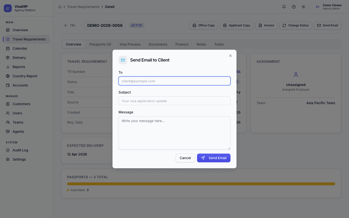Travel Requirements - Send Email Notification