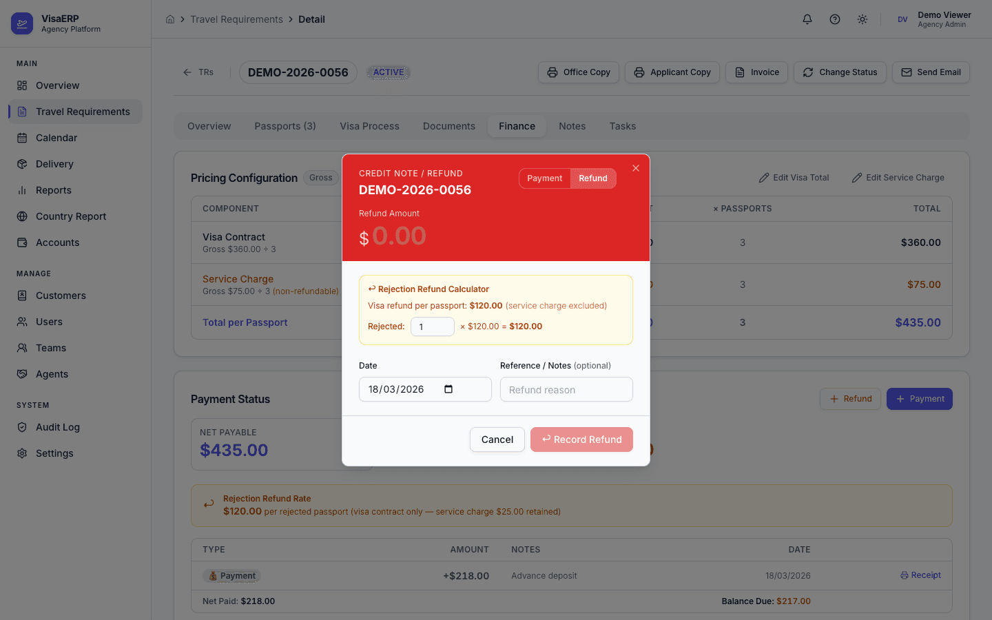Travel Requirements - Refund