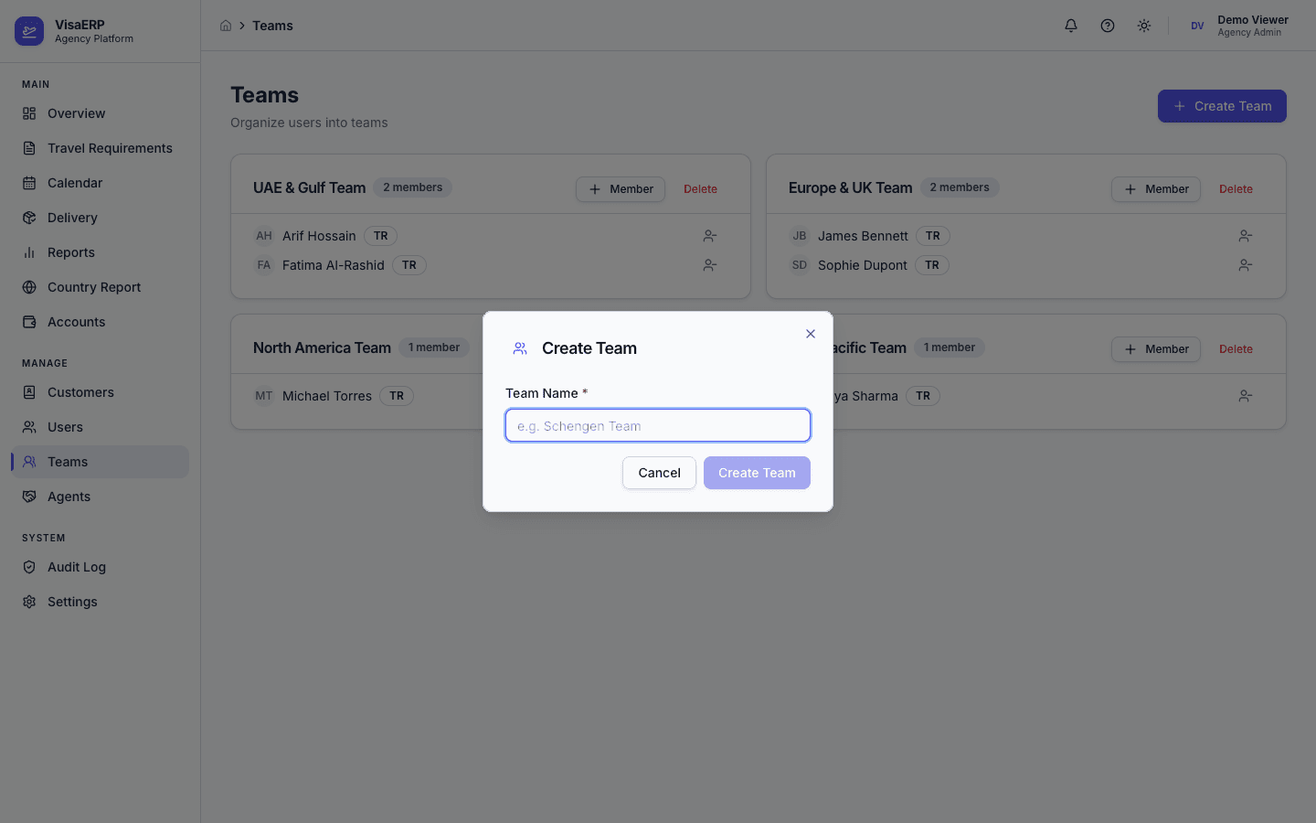 Teams, Agents & Users - Create Team